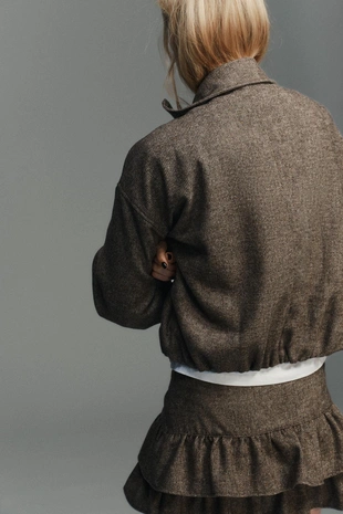 Куртка в елочку из смесовой шерсти- Заказать в России