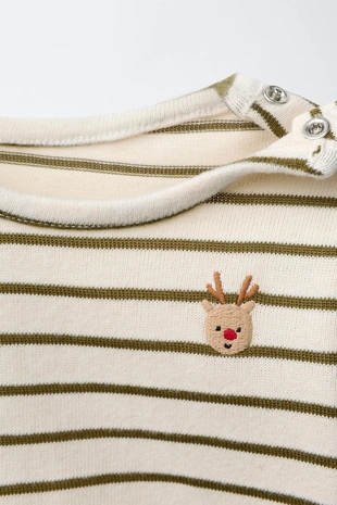 Боди в полоску с вышитым оленем- Заказать в России
