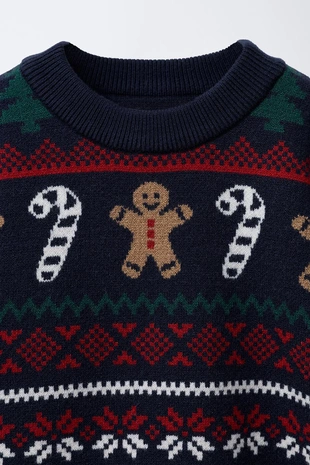 Navy blue | 1473/561/401 - Zara Жаккардовый свитер с печеньем