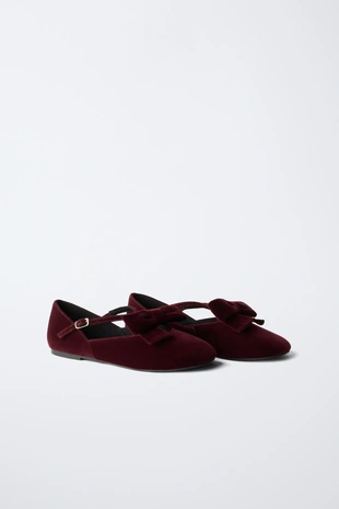 Балетки с бантом из бархата- Заказать в России