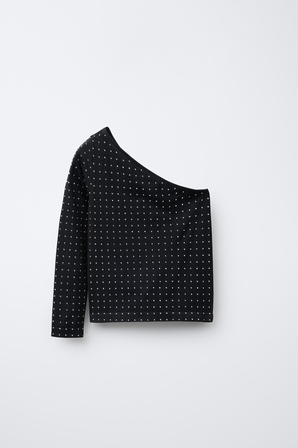 ФУТБОЛКА АСИММЕТРИЧНОГО КРОЯ БЕСШОВНАЯ СО СТРАЗАМИ