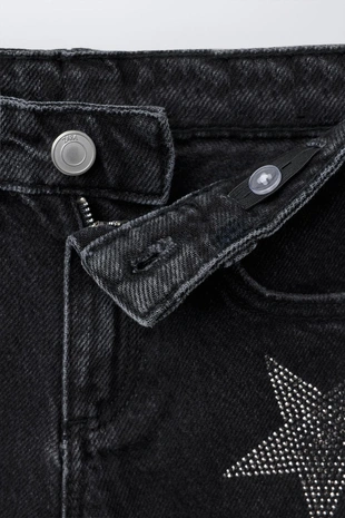 Black | 4441/824/800 - Zara Джинсы WIDE LEG со звездами и блёстками