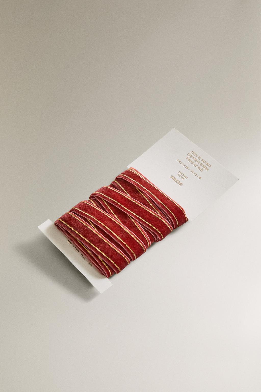 Бархатная лента для новогодних подарков zara