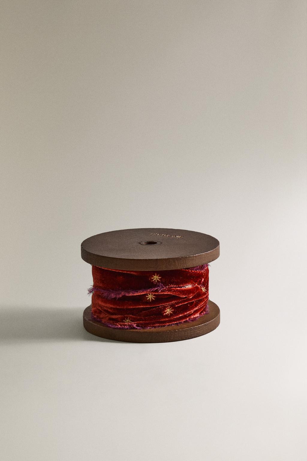 Бархатная вышитая лента для подарков на рождество