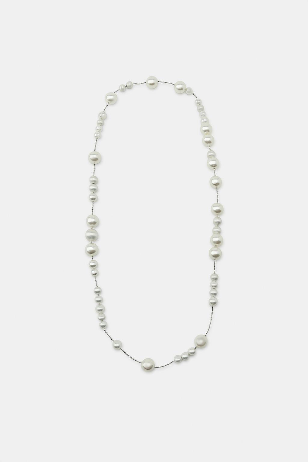 МЕТАЛЛИЧЕСКОЕ ОЖЕРЕЛЬЕ-ШНУРОК С ЖЕМЧУГОМ