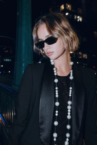 Металлическое ожерелье-шнурок с жемчугом- Заказать в России