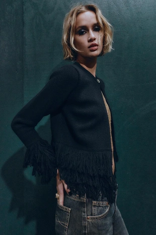 Вязаный кардиган с бахромой- Заказать в России