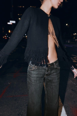 Вязаный кардиган с бахромой- Заказать в России