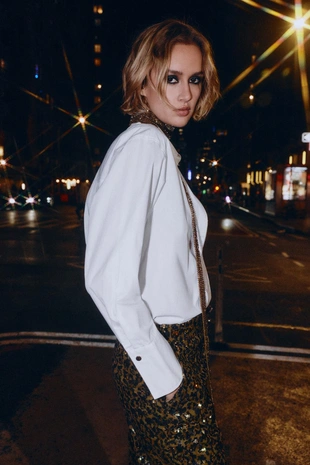 Рубашка из поплина с бусинами на планке- Заказать в России