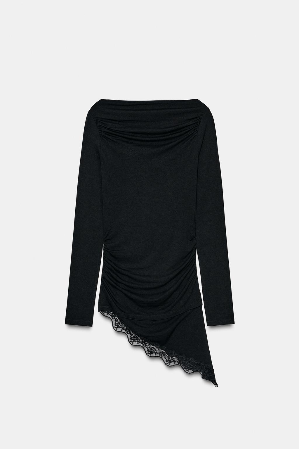 ФУТБОЛКА С АСИММЕТРИЧНЫМ НИЗОМ И КРУЖЕВОМ