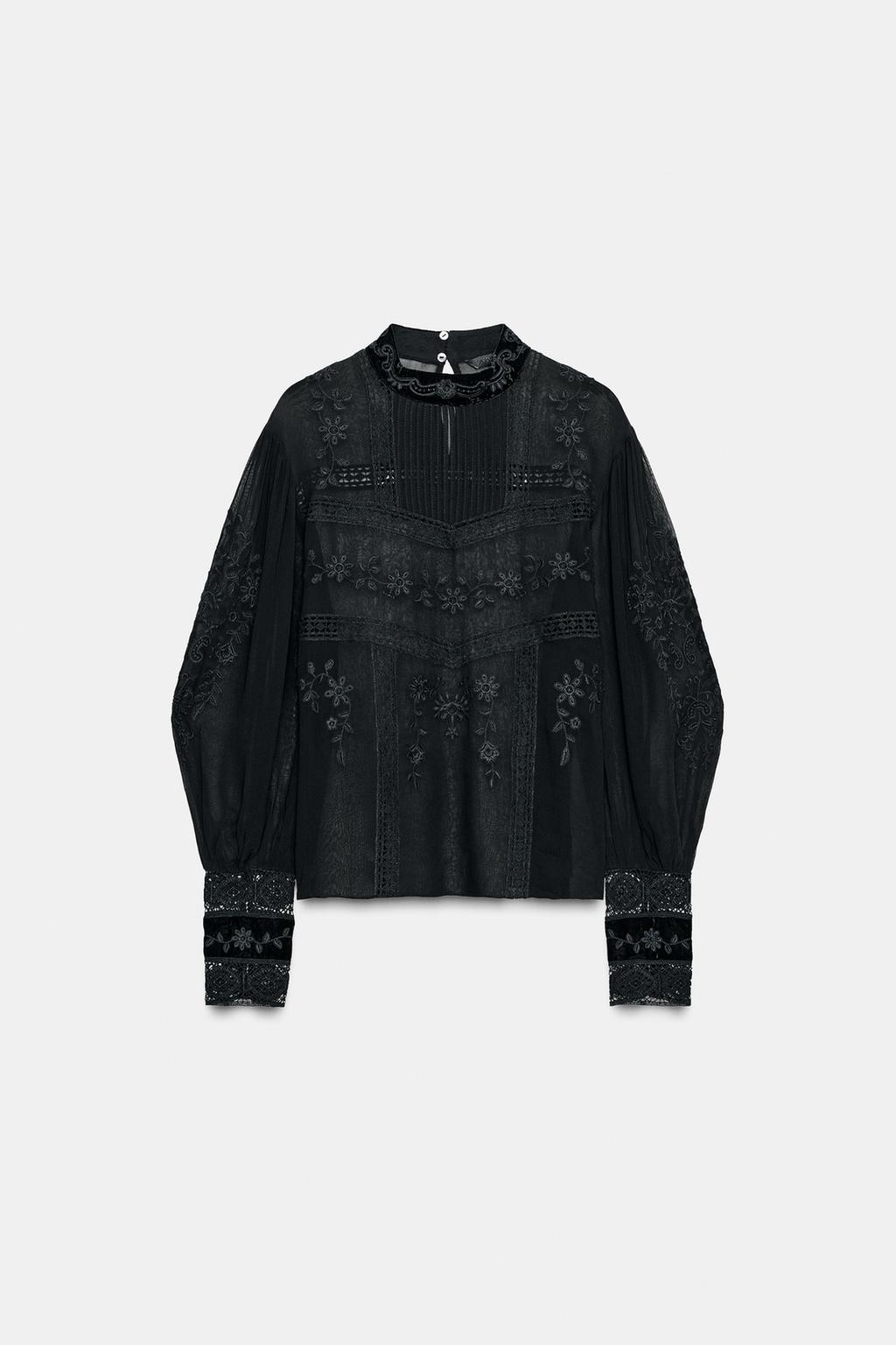 БЛУЗА С КРУЖЕВОМ ИЗ БАРХАТА — ZW COLLECTION
