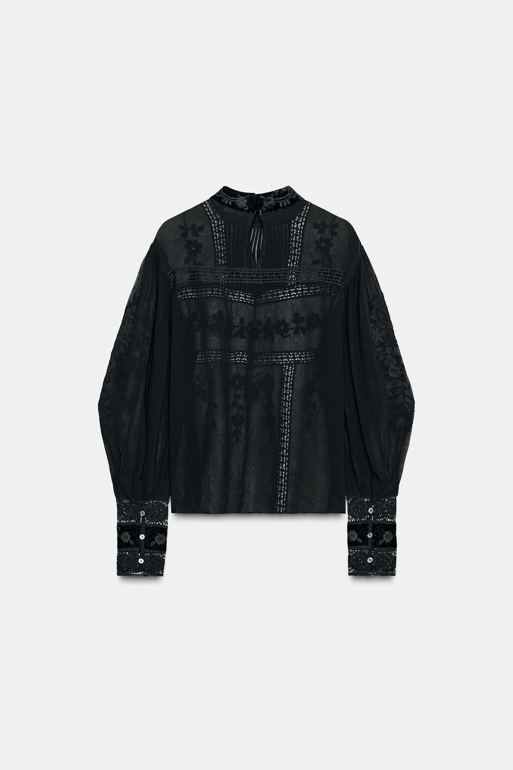 БЛУЗА С КРУЖЕВОМ ИЗ БАРХАТА — ZW COLLECTION