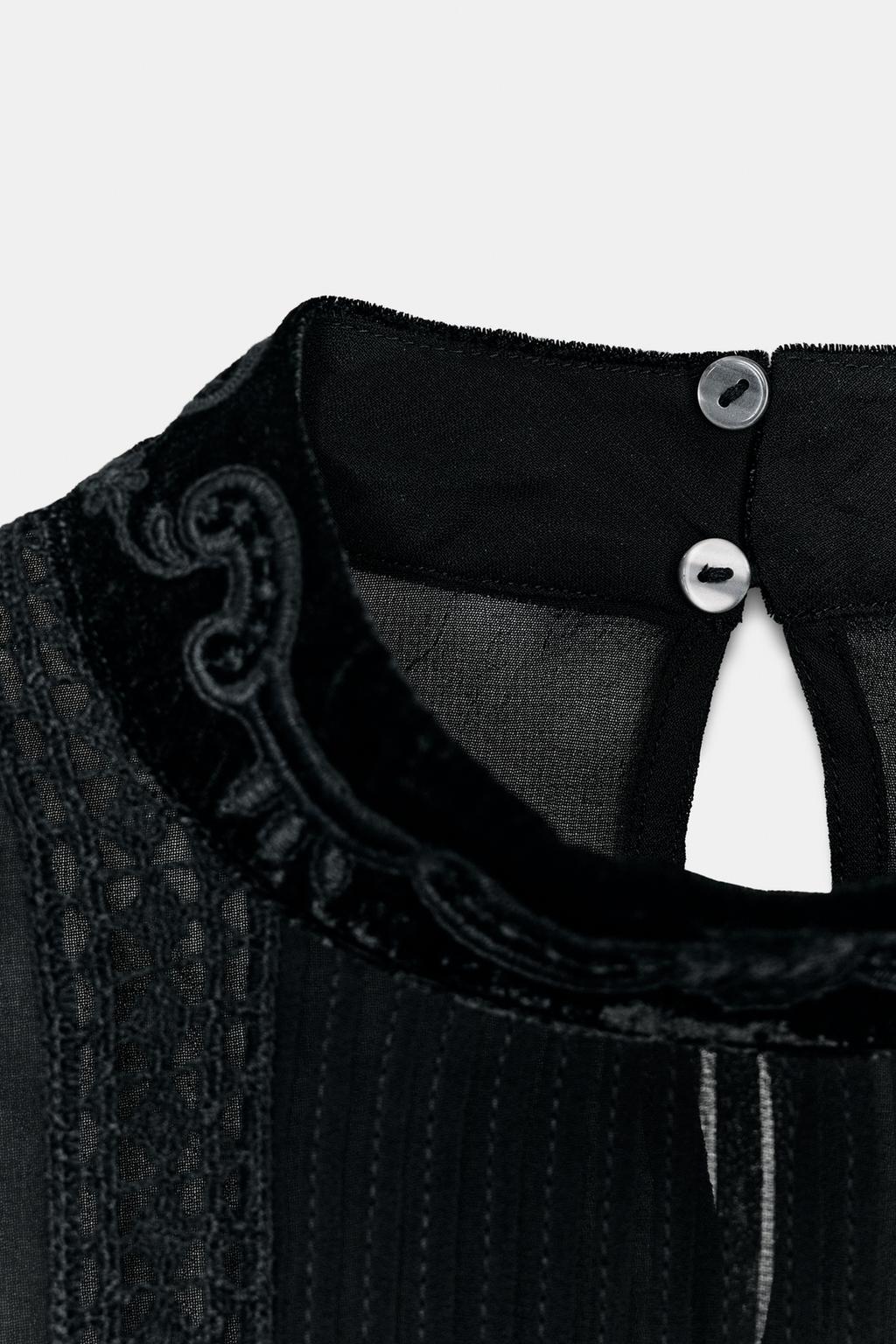 БЛУЗА С КРУЖЕВОМ ИЗ БАРХАТА — ZW COLLECTION