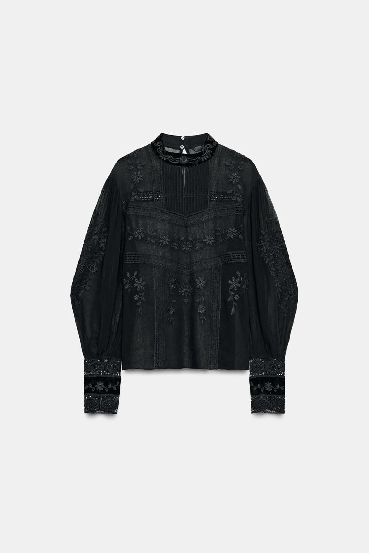 Блуза zw collection из бархата с кружевом