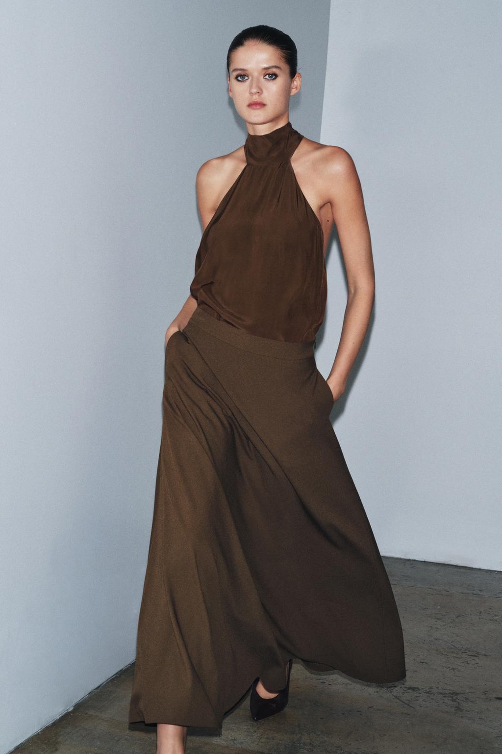 Zara Длинная юбка коллекция zara «zw» - Цвет темный хаки - dark
