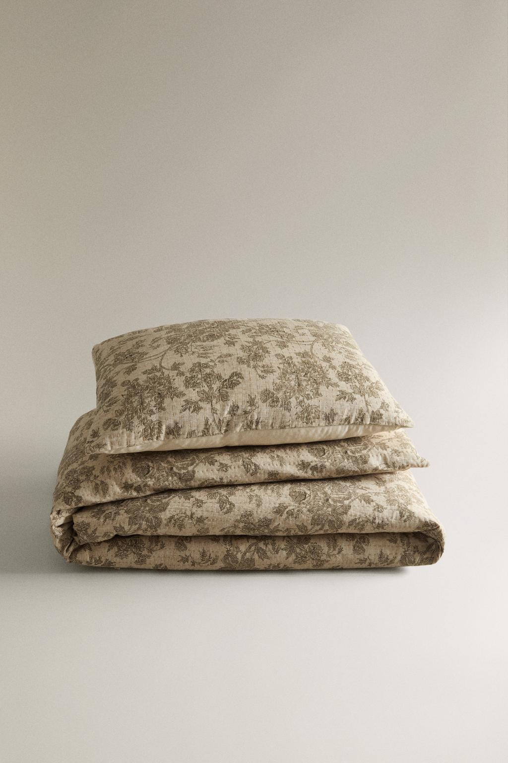 Одеяло из хлопка и льна с цветочным узором