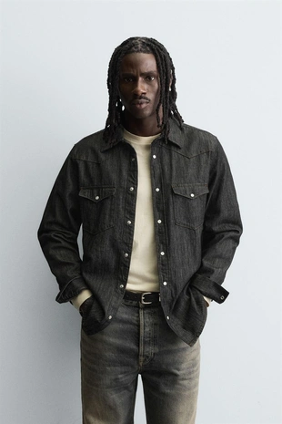 Джинсовая рубашка в ковбойском стиле- Заказать в России