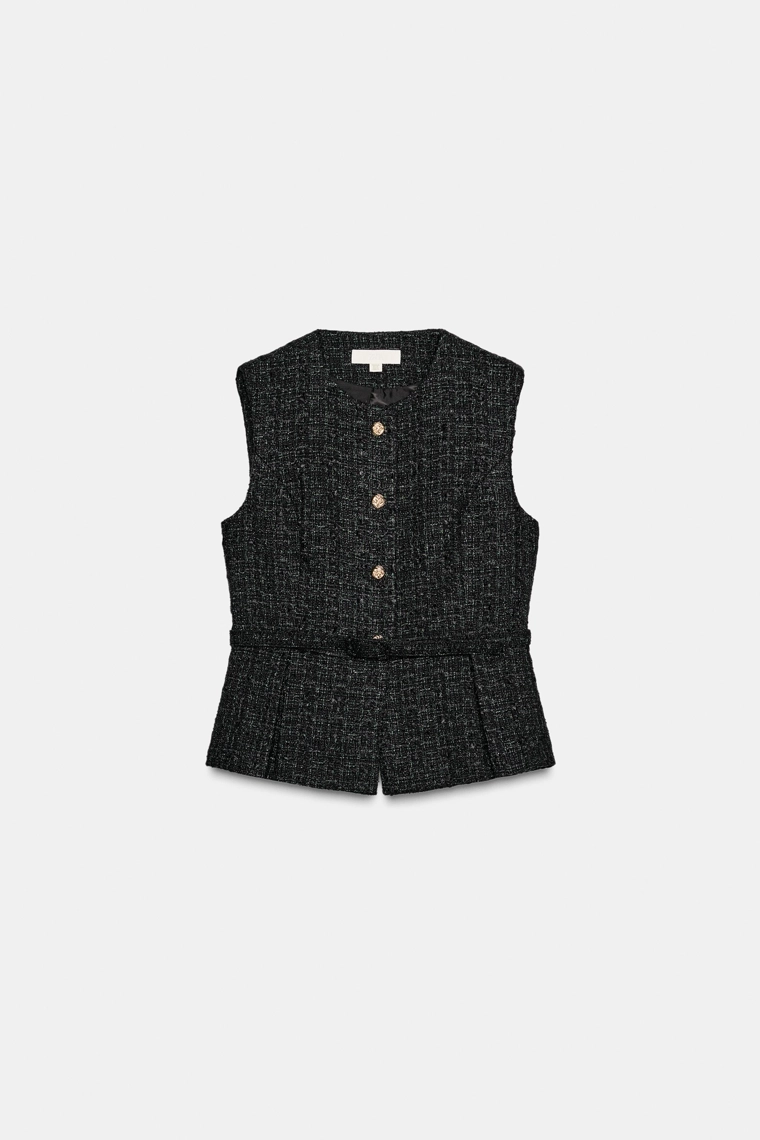 Жилет с притачным поясом из металлической нити