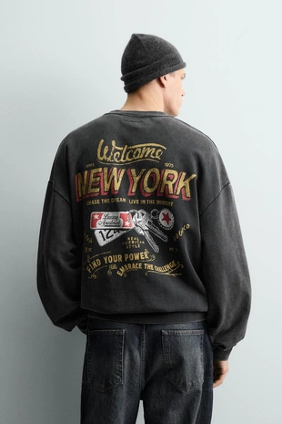 Толстовка с эффектом потертости и надписью- Заказать в России