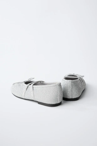 Серебристые балетки для вечеринок- Заказать в России