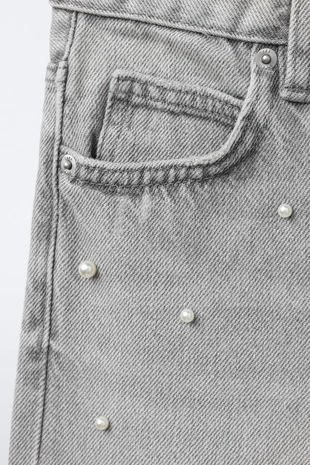 Grey | 4551/726/802 - Zara Джинсы WIDE LEG с жемчугом