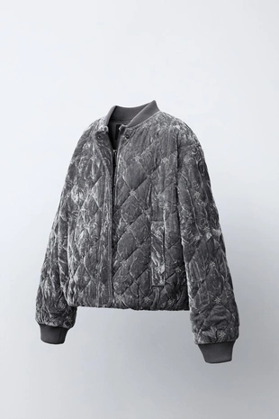 Grey | 5854/716/802 - Zara Велветовый бомбер с украшениями