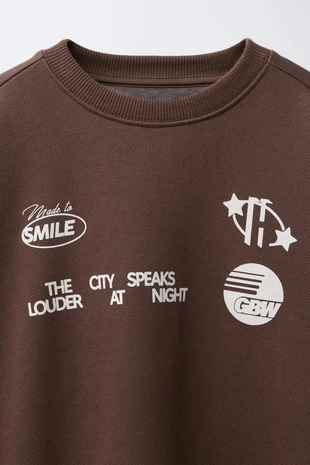 Brown | 6224/815/700 - Zara Толстовка с принтом и нашивками