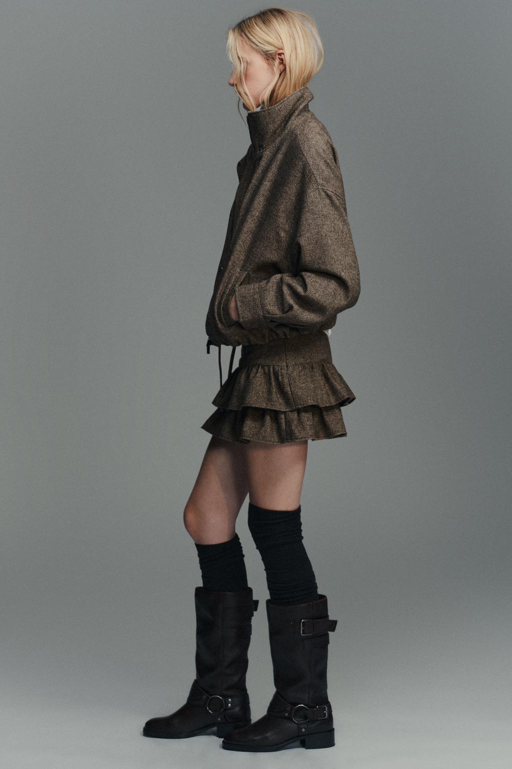 ЮБКА-ШОРТЫ ИЗ ШЕРСТЯНОЙ ТКАНИ В ЕЛОЧКУ