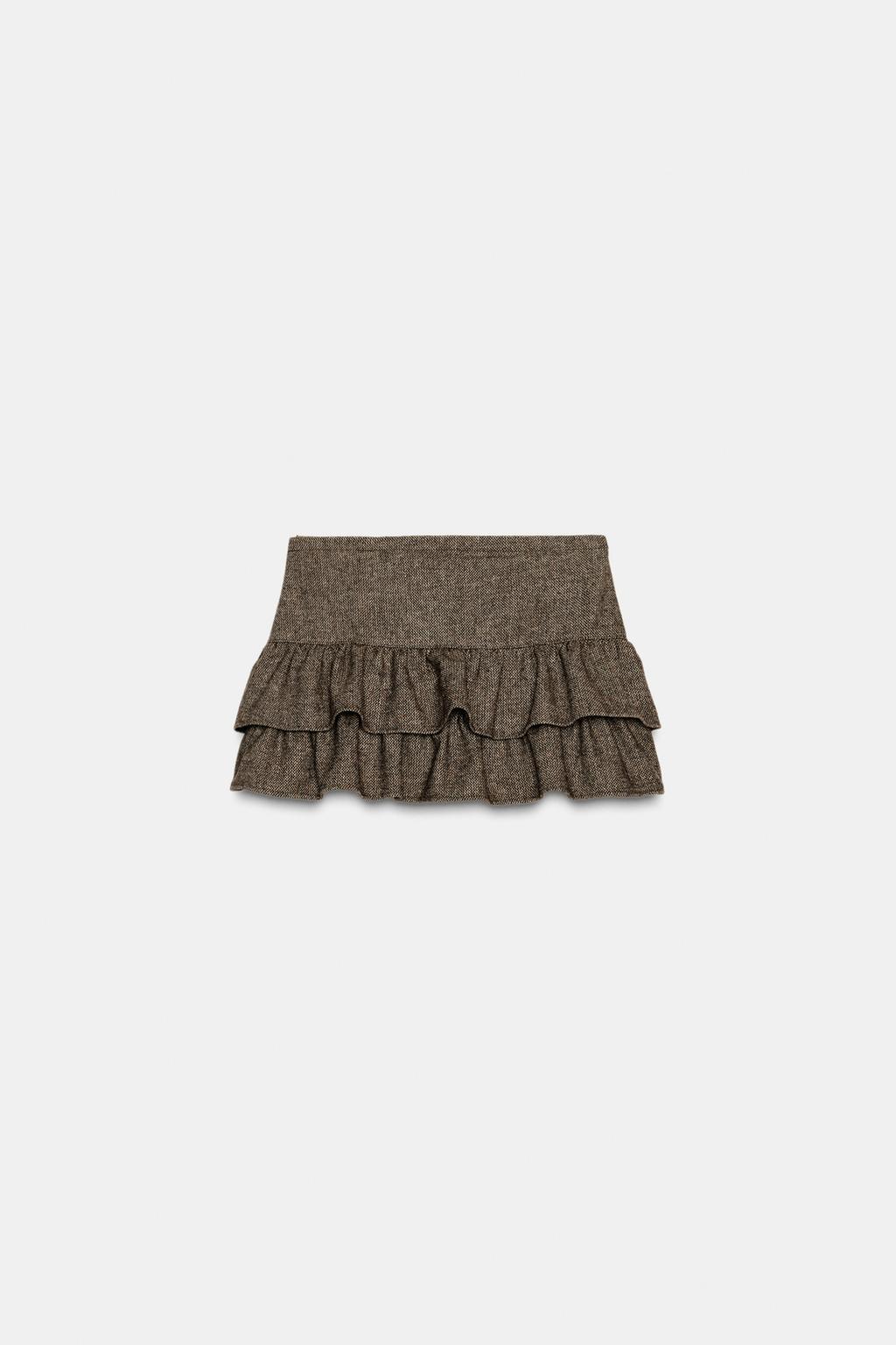 Zara Юбка-шорты из шерстяной ткани в елочку - Цвет коричневый с