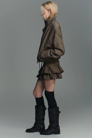 brown vigore | 6929/524/719 - Zara Юбка-шорты из шерстяной ткани в елочку