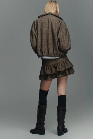 Юбка-шорты из шерстяной ткани в елочку- Заказать в России