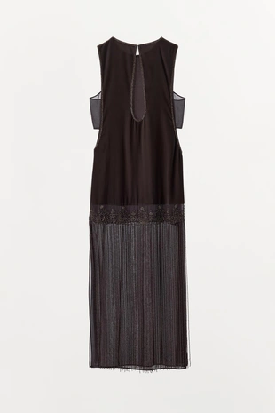Комбинированное платье из бархата с бисером и бахромой- Заказать в России