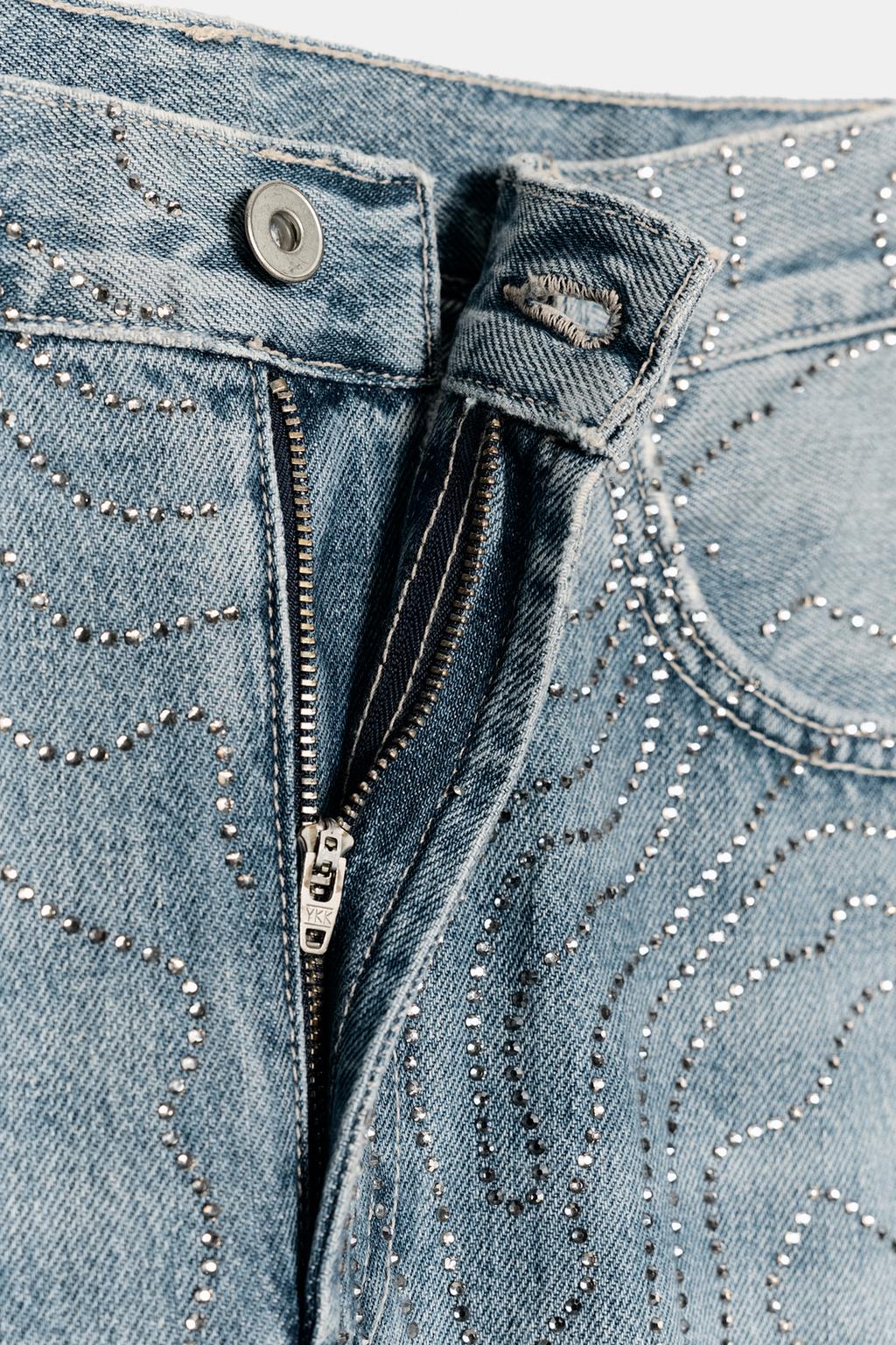 ДЖИНСЫ TRF ПРЯМОГО КРОЯ С ВЫСОКОЙ ПОСАДКОЙ И СТРАЗАМИ