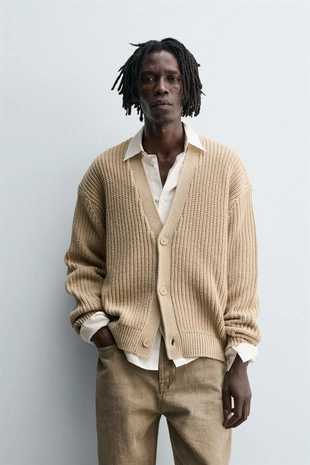 Кардиган из рубчикового трикотажа