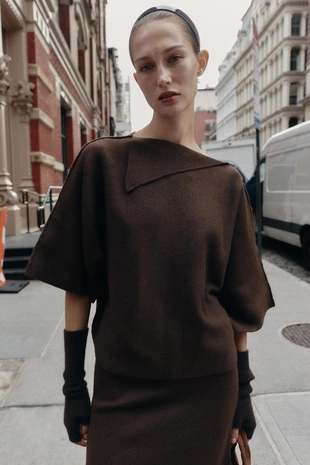 Вязаный джерси с воротником на лацканах- Заказать в России