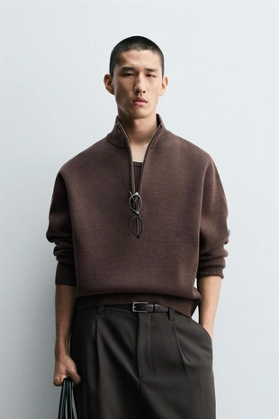 Свитер с застежкой-молнией на воротнике- Заказать в России