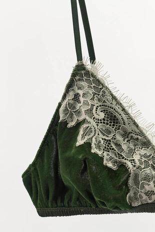 Бралетт из бархата с треугольными чашками и кружевом- Заказать в России