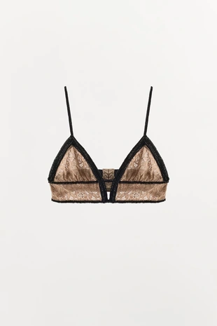 Ecru / Black | 5358/602/070 - Zara Кружевной бюстгальтер с цветочной вышивкой и бусинами