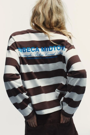 Футболка в полоску с текстом- Заказать в России