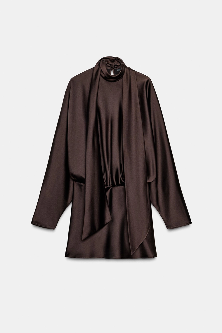 Атласное платье-фуляр короткое