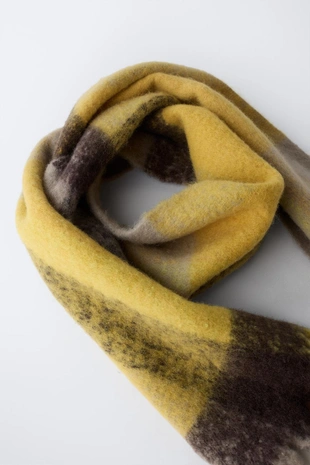 Yellow | 9967/750/300 - Zara Большой шарф в клетку с шерстью