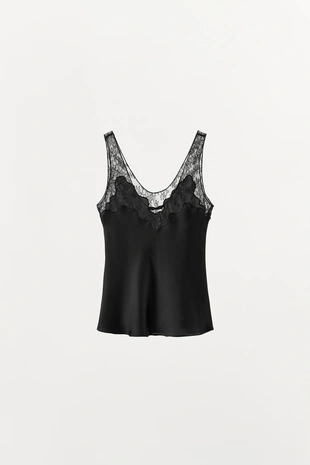 Атласный топ в бельевом стиле с кружевом- Заказать в России