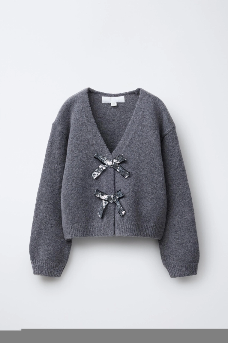 Кардиган с аппликациями в виде блестящих бантов