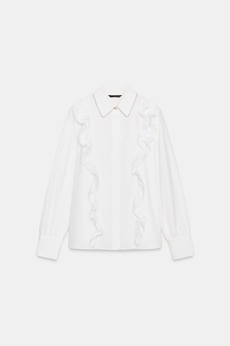 Рубашка из поплина с бисерным лацканом