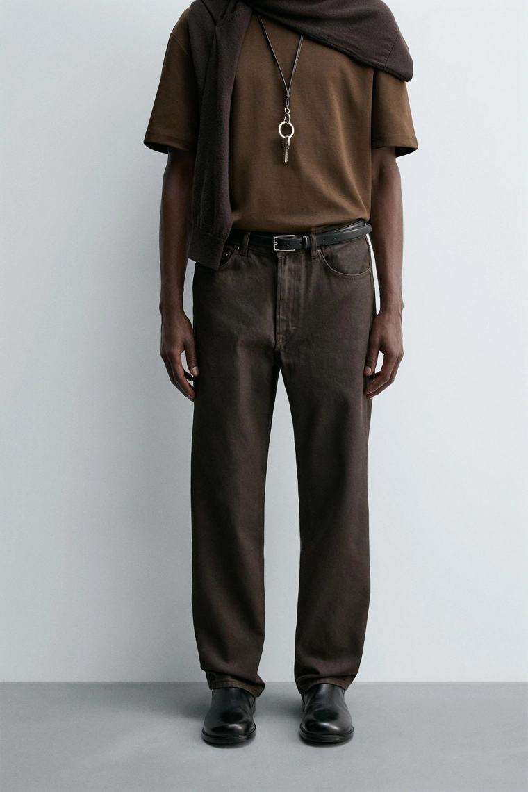 Джинсы прямого кроя с вощеным эффектом