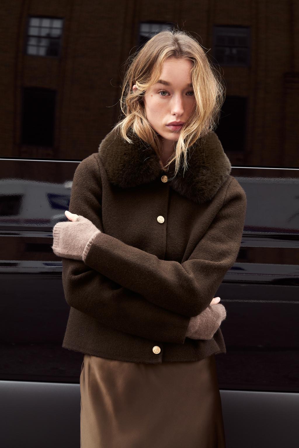 ТРИКОТАЖНЫЙ КАРДИГАН С ВОРОТНИКОМ ИЗ ИСКУССТВЕННОГО МЕХА