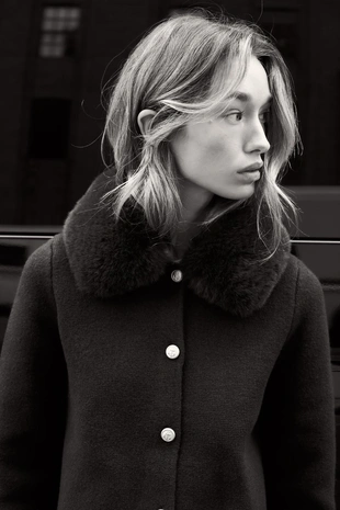 Трикотажный кардиган с воротником из искусственного меха- Заказать в России