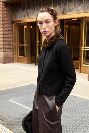 Вязаная куртка с воротником из искусственного меха- Заказать в России