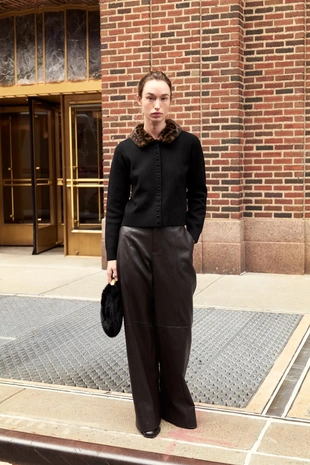 Вязаная куртка с воротником из искусственного меха- Заказать в России