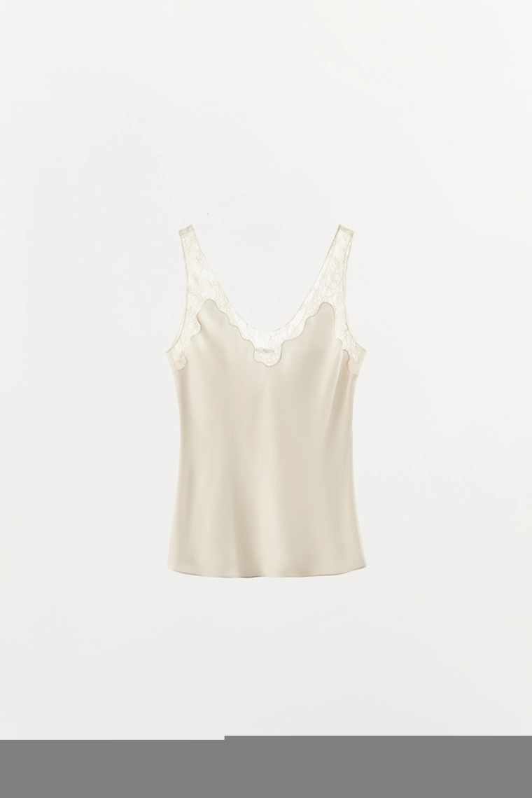 Топ-камисоль из атласа с кружевной отделкой